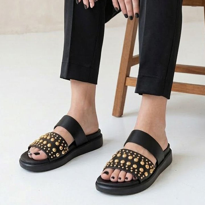 00452 Huarache de suela alta con doble tira y remaches muy cómodos con plantilla confort