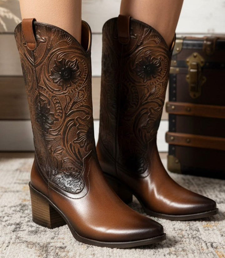 04003 04003 BOTAS VAQUERAS COLOR ATANADO CON GRABADO ARTESANAL EN EL TUBO