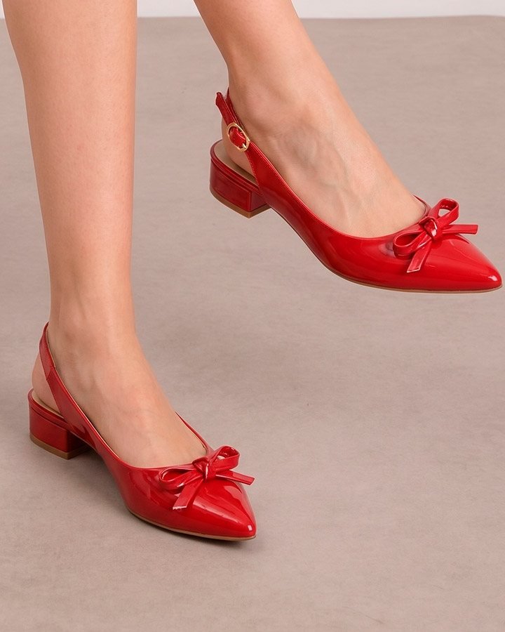 60458 ZAPATILLA DESTALONADA DE TACÓN DELGADO CON MOÑO DECORATIVO Y CORREA AJUSTABLE AL TOBILLO