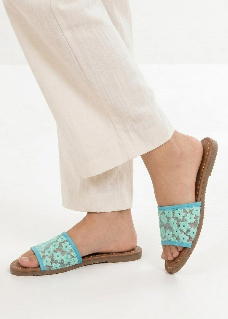 00459 Huarache de tela de flores de piso casuales y cómodas con suela antiderrapante