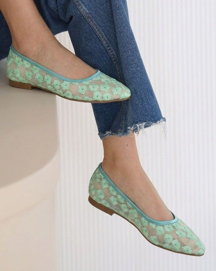 00455 BALERINA CON DISEÑO DE TELA DE FLORES DE PISO COMODAS Y CASUALES