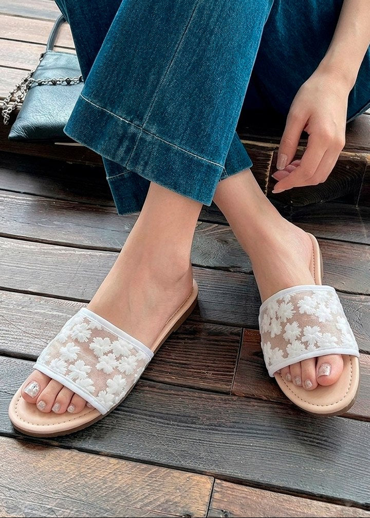 00459 Huarache de tela de flores de piso casuales y cómodas con suela antiderrapante