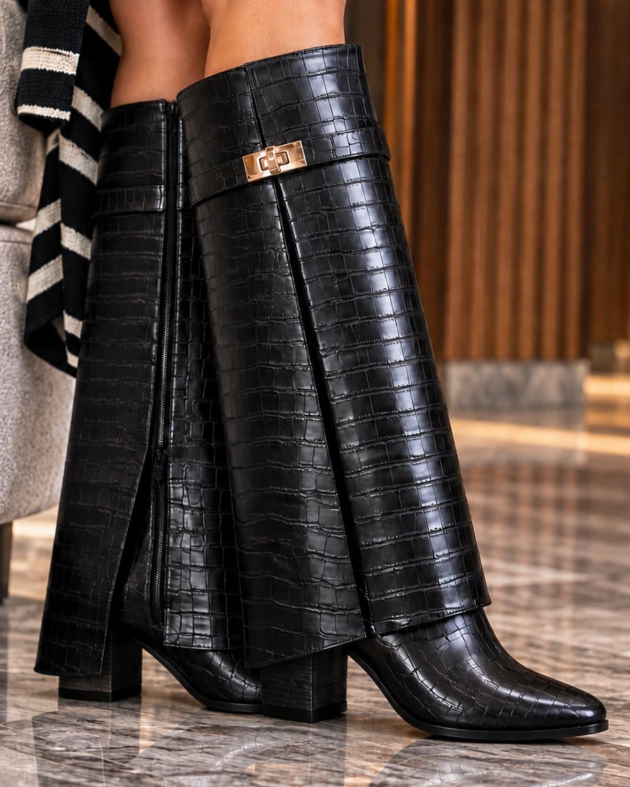 00601 BOTAS CASUALES DE CAPA CON TACÓN Y HERRAJE ELEGANTE