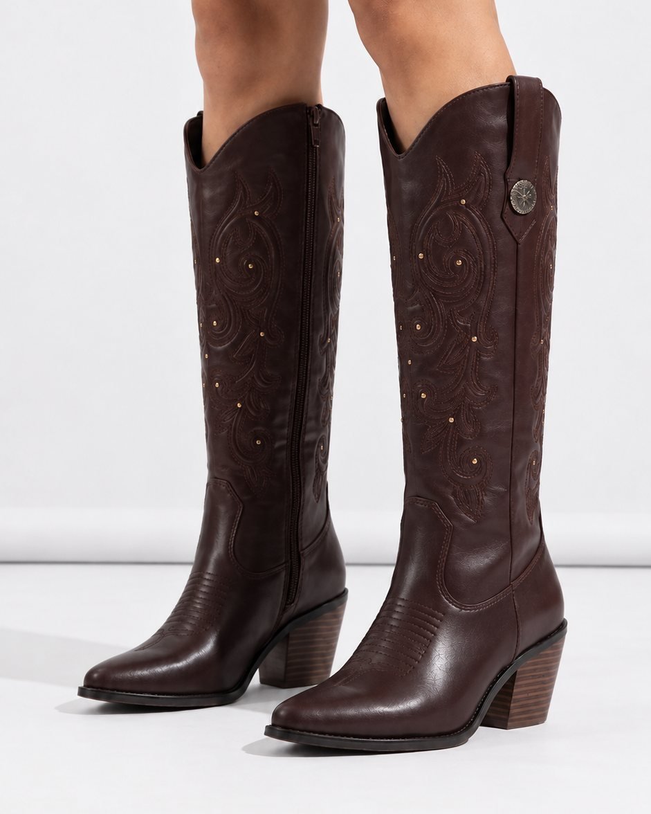 00841 BOTAS VAQUERAS CON BORDADO DE ALTO RELIEVE CON RINGLE TACON BAJO Y ANCHO SUELA ANTIDESLIZANTE