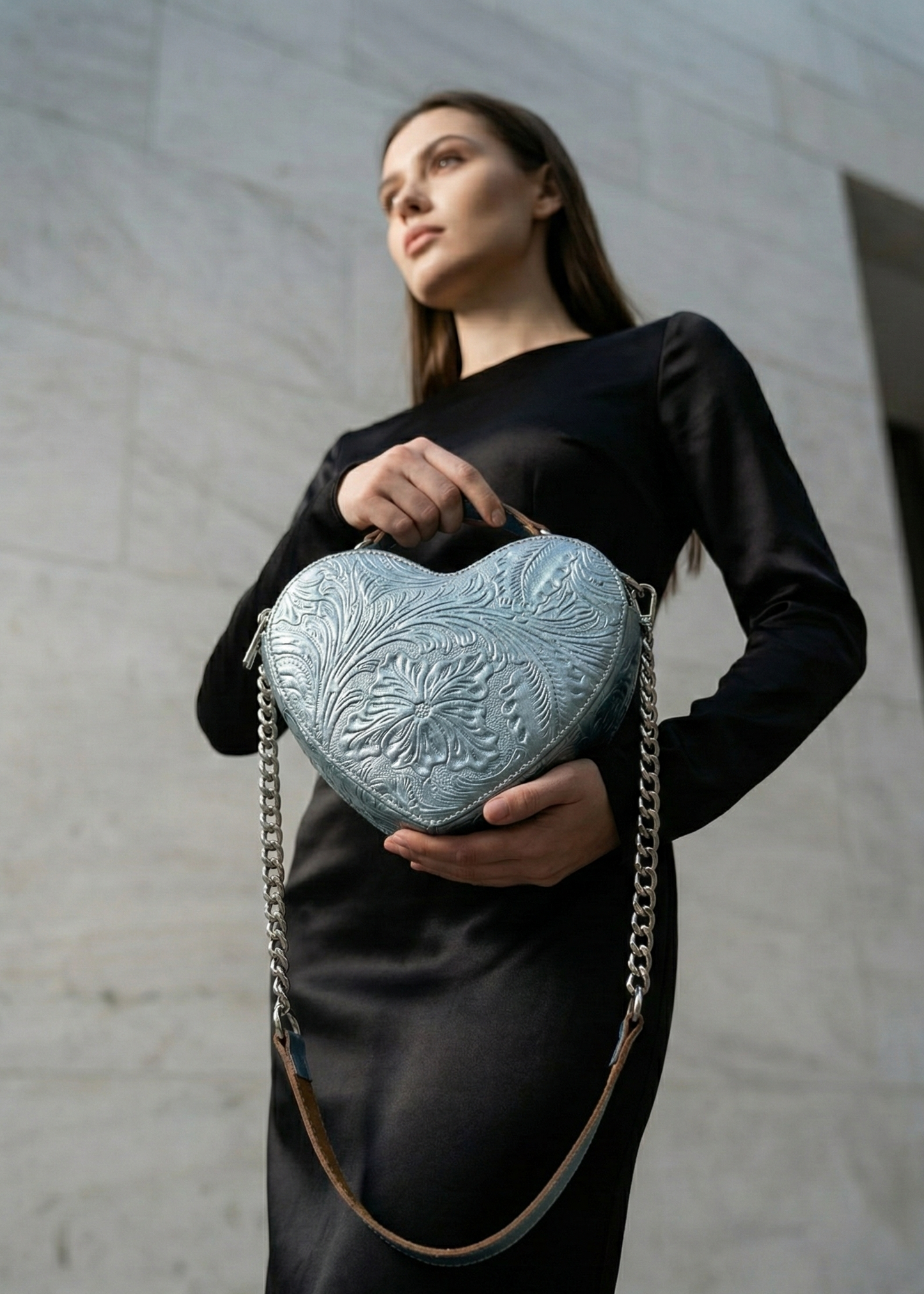 Bolsa Corazón Azul Acero Cadena