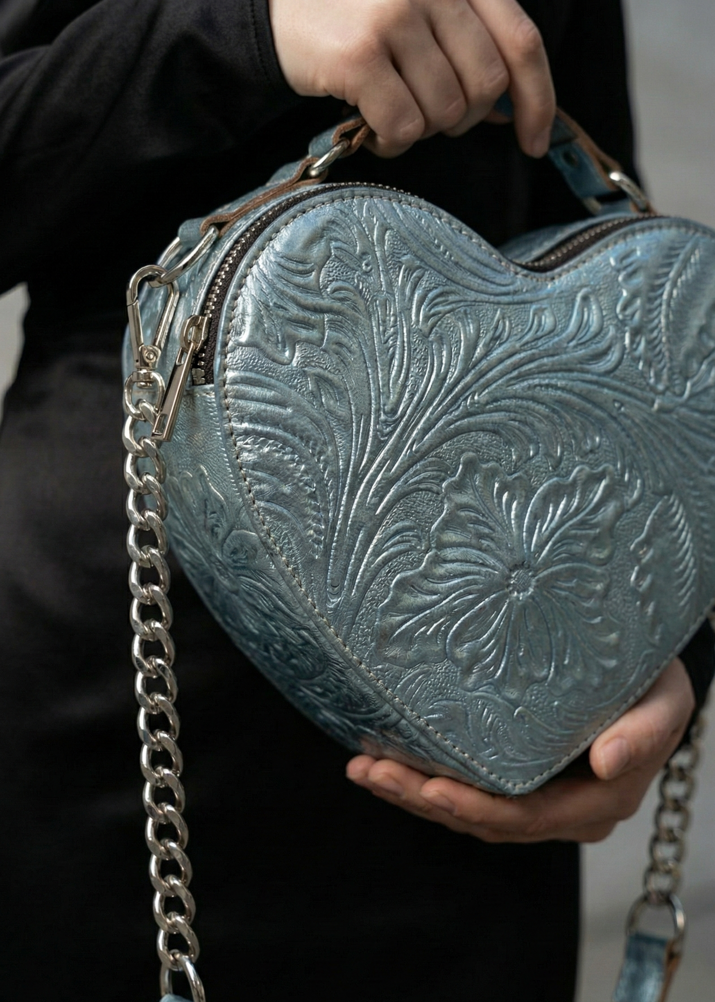 Bolsa Corazón Azul Acero Cadena