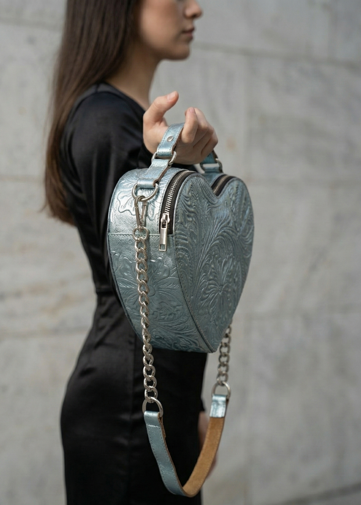 Bolsa Corazón Azul Acero Cadena