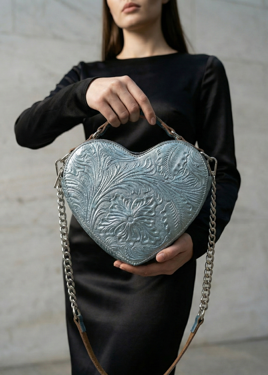 Bolsa Corazón Azul Acero Cadena