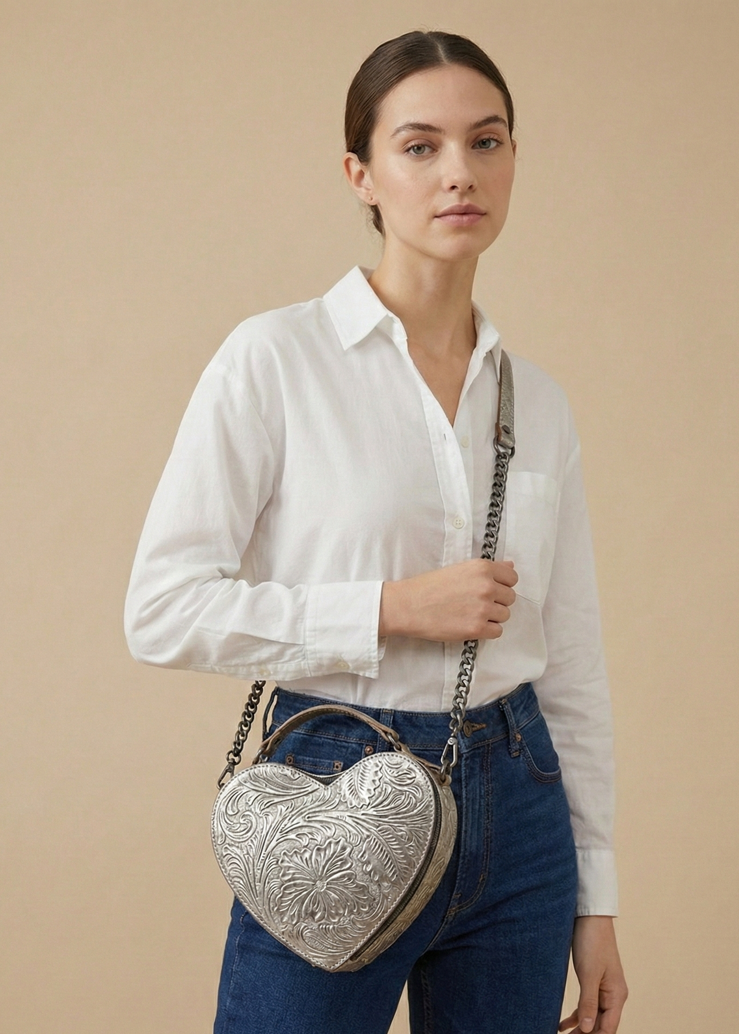 Bolsa Corazón Plata Cadena