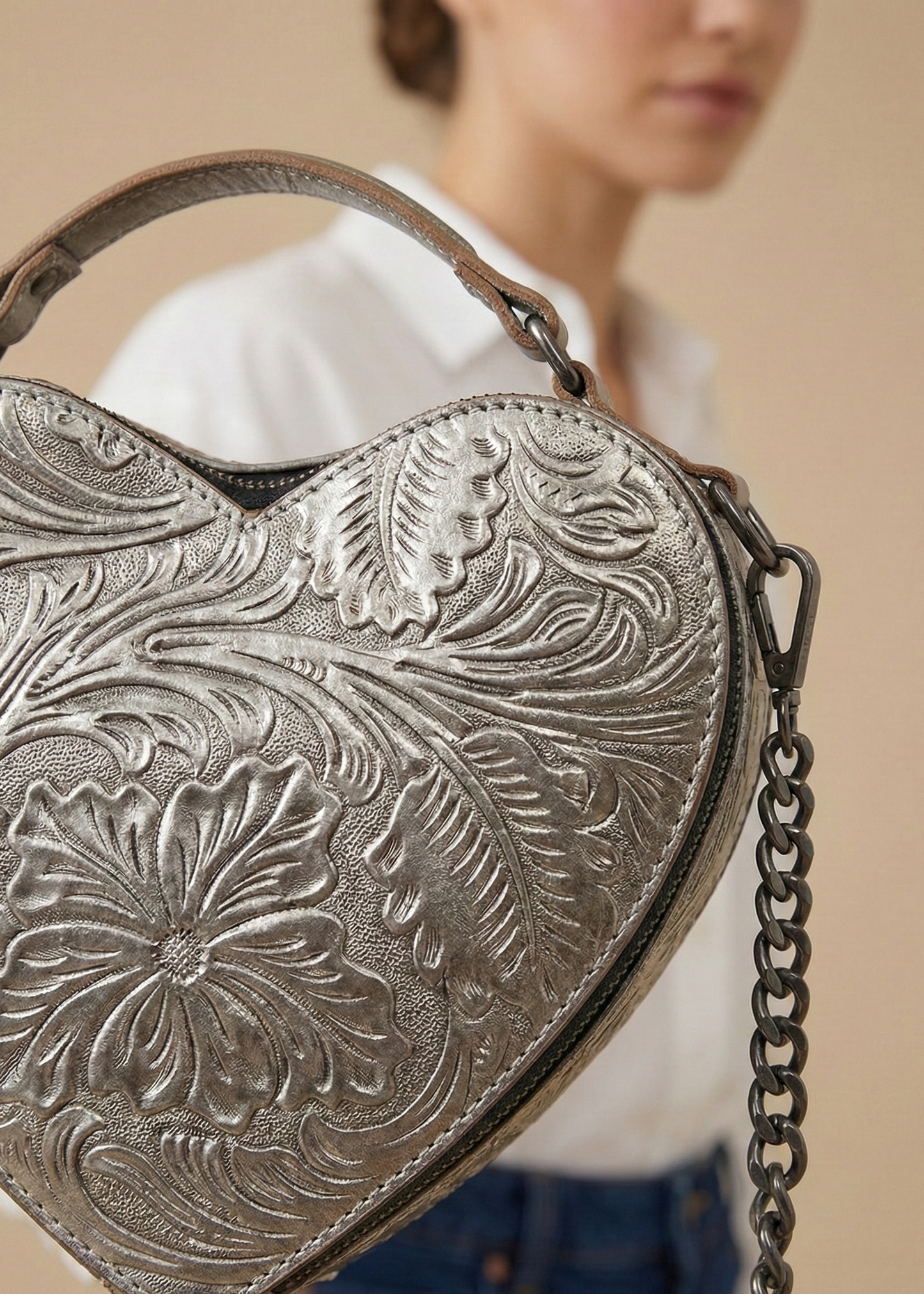 Bolsa Corazón Plata Cadena