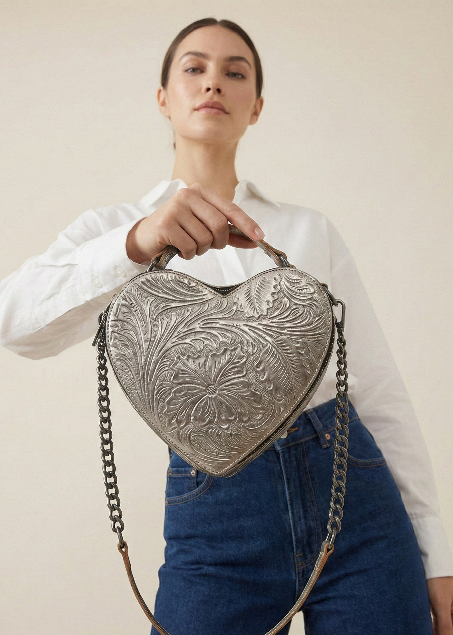 Bolsa Corazón Plata Cadena