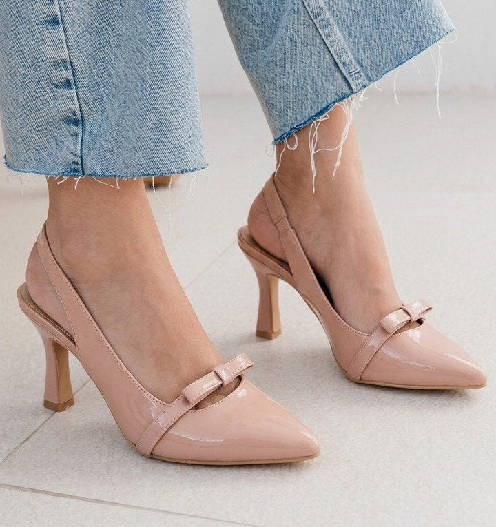 60451 Zapatillas destalonada tipo slingback con moño en el empeine tacón de aguja