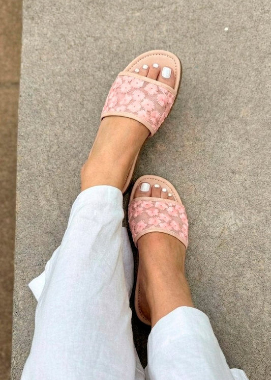00459 Huarache de tela de flores de piso casuales y cómodas con suela antiderrapante