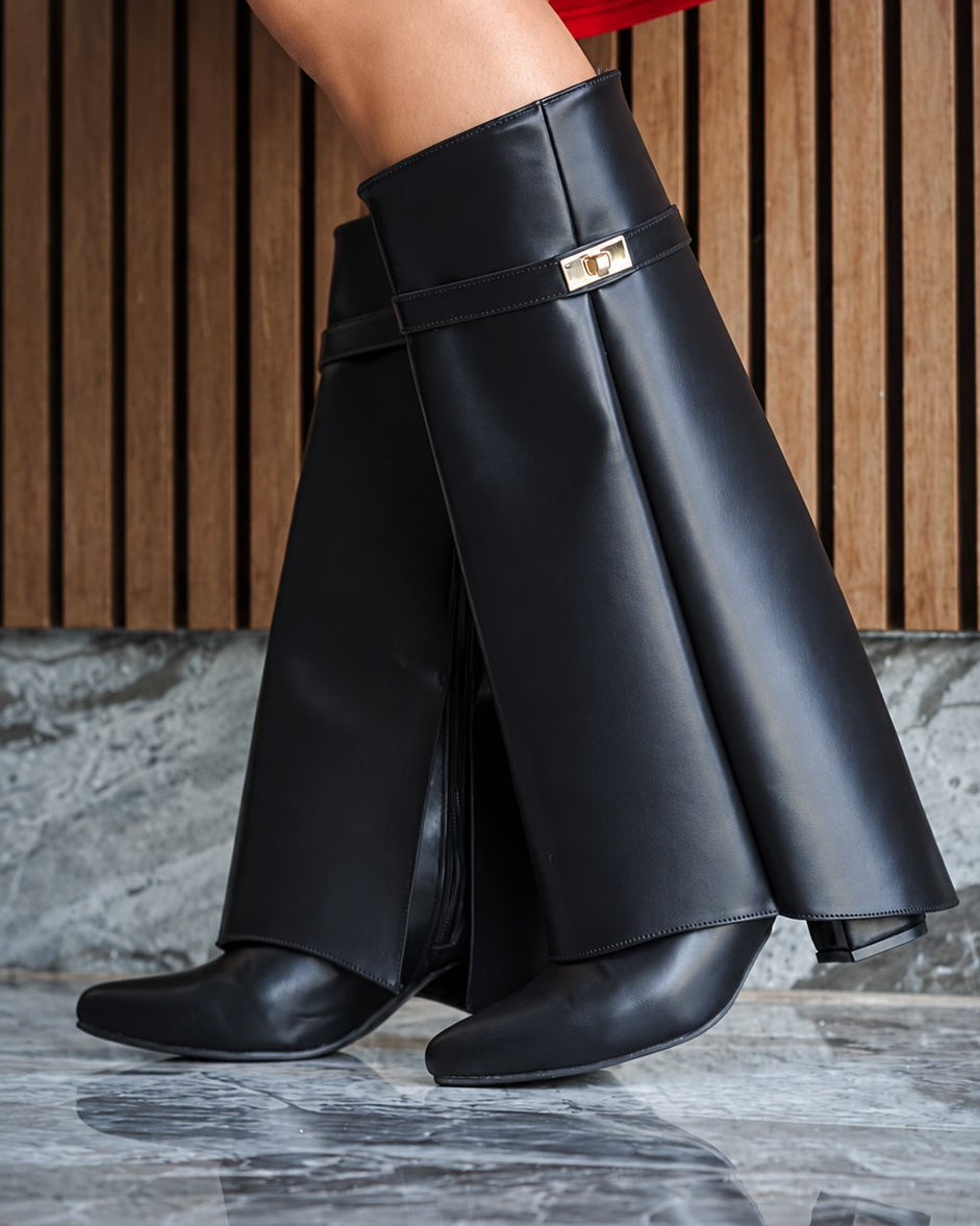 00601 BOTAS CASUALES DE CAPA CON TACÓN Y HERRAJE ELEGANTE