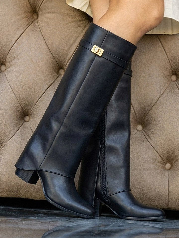 00601 BOTAS CASUALES DE CAPA CON TACÓN Y HERRAJE ELEGANTE