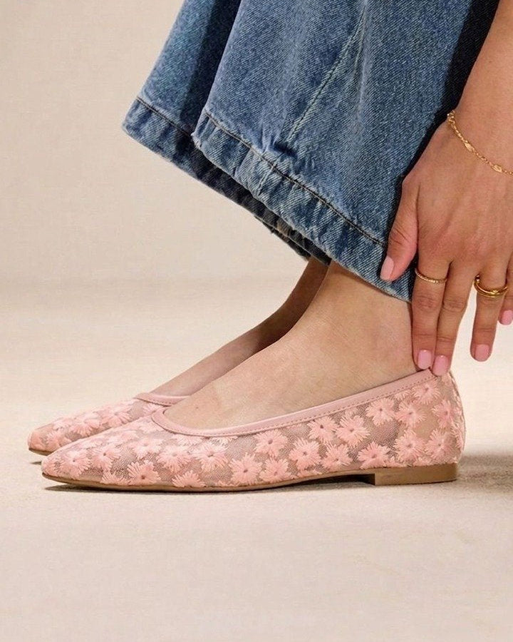 00455 BALERINA CON DISEÑO DE TELA DE FLORES DE PISO COMODAS Y CASUALES