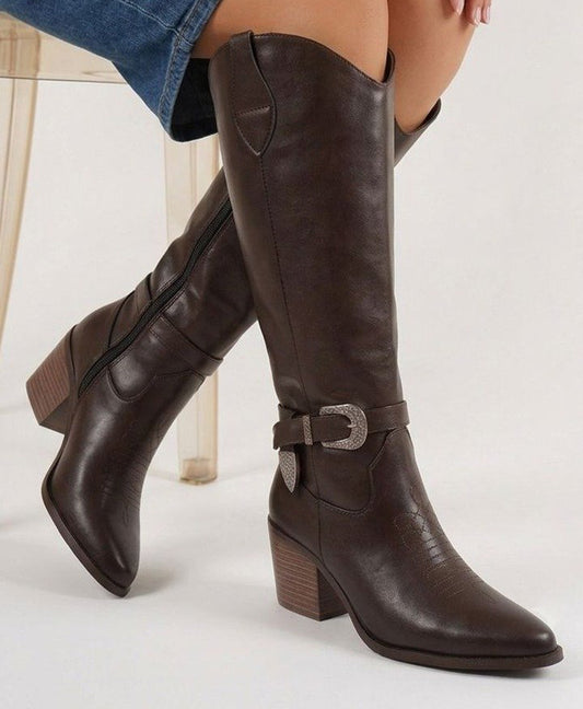 15669 BOTA VAQUERA CASUAL CON DISEÑO LISO Y CORREA CON HEBILLA VAQUERA