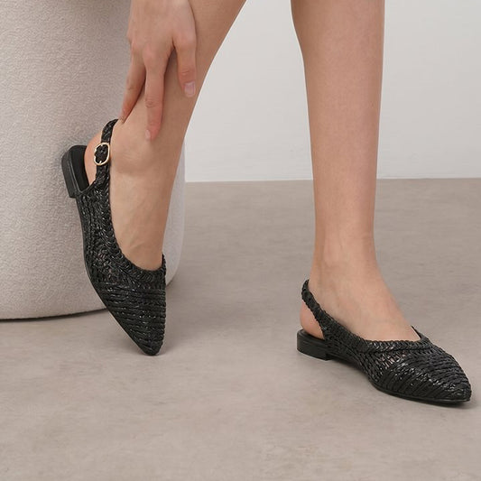 00468 Balerinas de piso con material tejido tipo slingback con hebilla ajustable