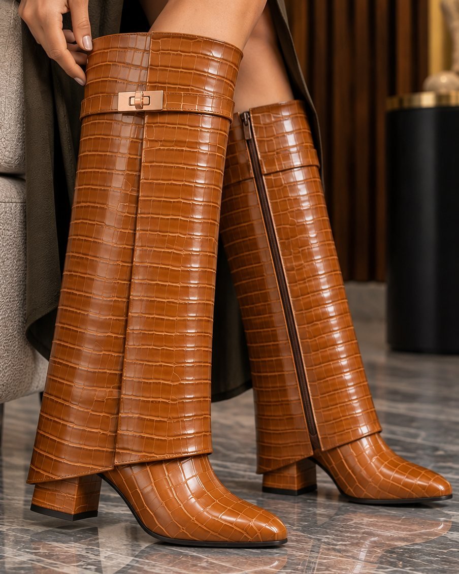 00601 BOTAS CASUALES DE CAPA CON TACÓN Y HERRAJE ELEGANTE