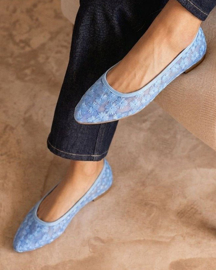 00455 BALERINA CON DISEÑO DE TELA DE FLORES DE PISO COMODAS Y CASUALES
