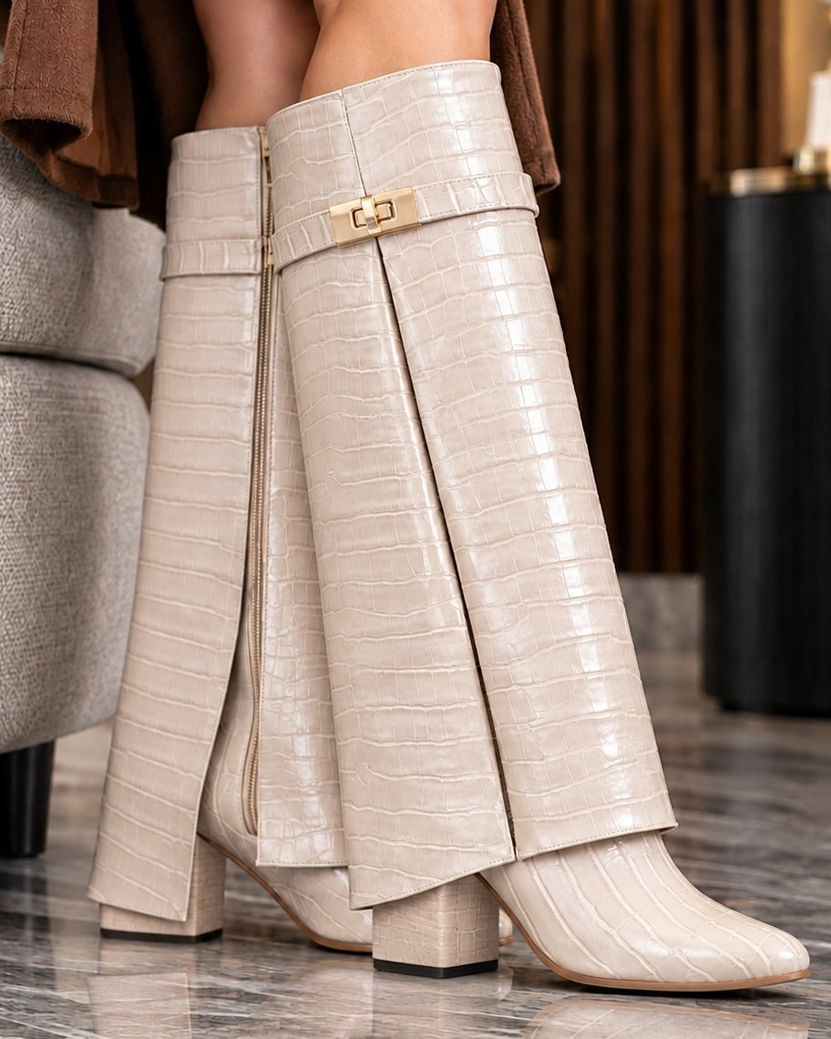 00601 BOTAS CASUALES DE CAPA CON TACÓN Y HERRAJE ELEGANTE