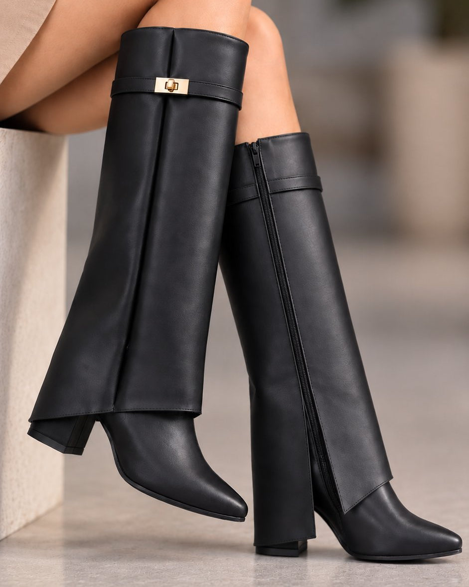 00601 BOTAS CASUALES DE CAPA CON TACÓN Y HERRAJE ELEGANTE